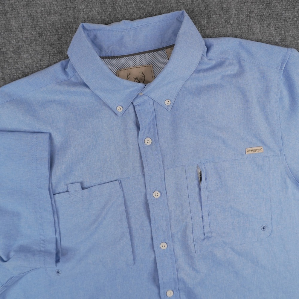 Tallwoods Fishing Shirt Mens XL Blue Short Sleeve Ventilated Button Down Utility